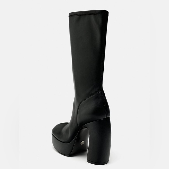Zara Black Platform Heeled Ankle Boots - Picture 4 of 8